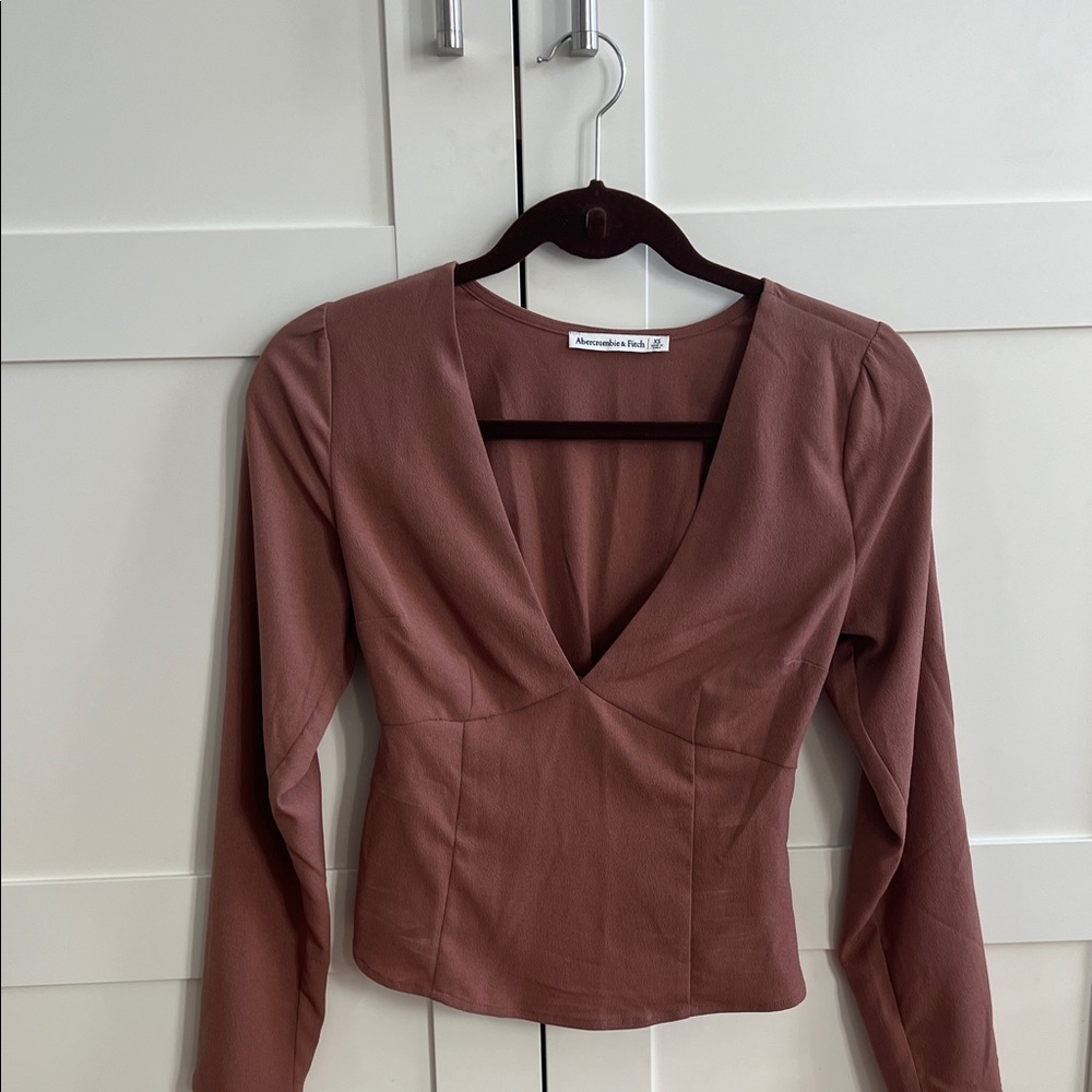 Atmosphere Deep V-Neck Long Sleeve Blouse - Dusty Rose